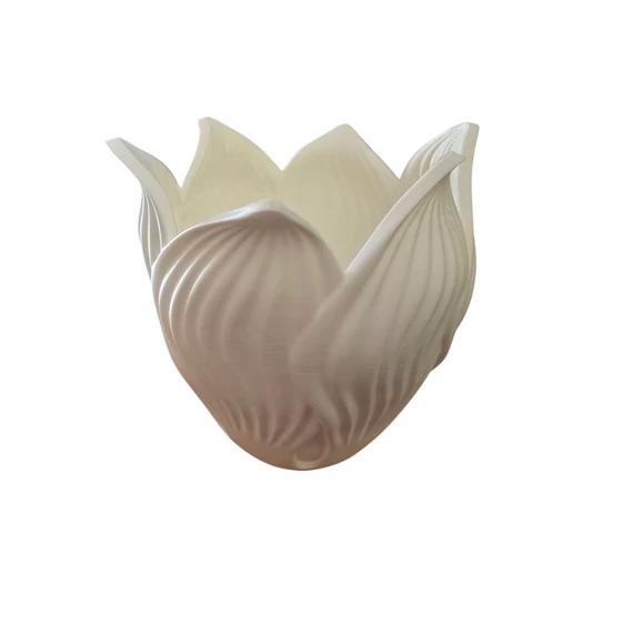 Tulipán alakú 3D nyomtatott váza vízálló PETG műanyagból, enyhe színátmenettel
